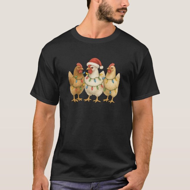 Camiseta 3 Navidades Navidades de pollo Luces y Santa ha (Anverso)