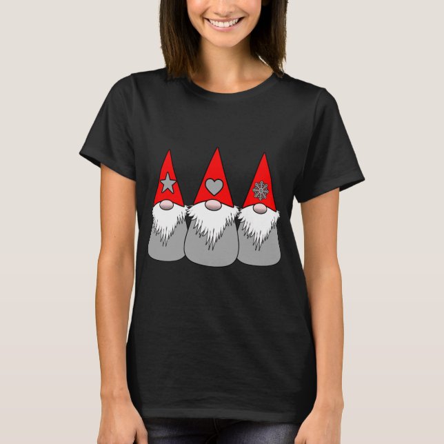 Camiseta 3 Navidades nórdicos de Gnomes Gorras Gris Rojo XM (Anverso)