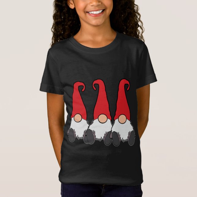 Camiseta 3 Nórdicos Gnomes Tomte Nisse Gorras Rojos Cuidad  (Anverso)