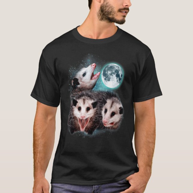 Camiseta 3 Opossum Moon Howling Opossum Head Funny For Men, (Anverso)