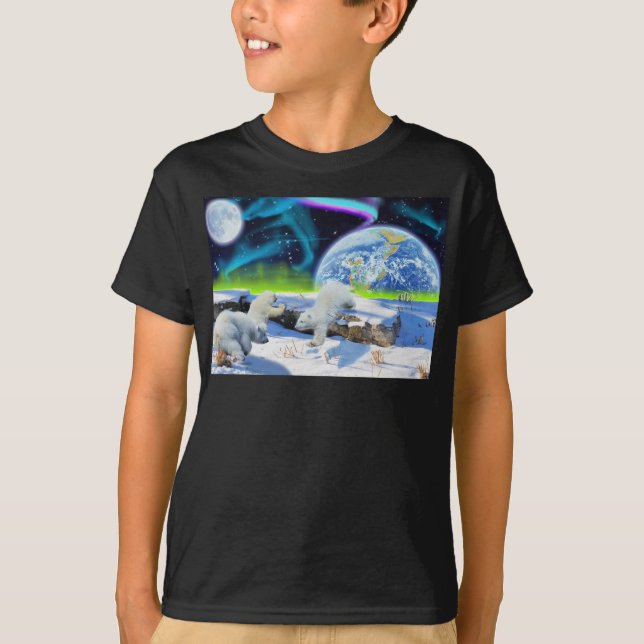 Camiseta 3 ositos polares jugando en la nieve - arte del Dí (Anverso)