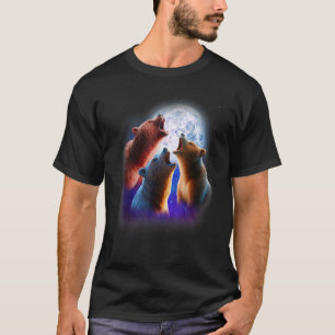 Camiseta 3 Osos Aullando En La Luna Montaña Divertida Oso