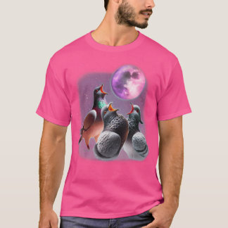Camiseta 3 Palomas Aullando A La Luna Paloma Divertida Loco