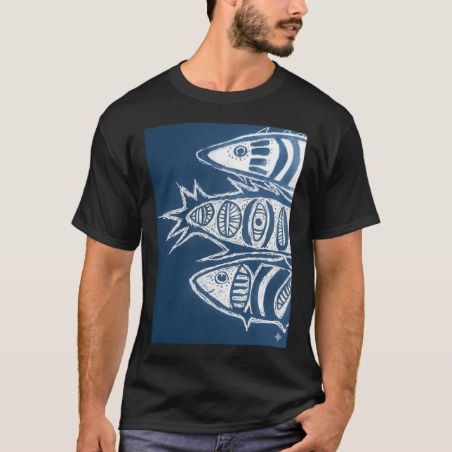 Camiseta 3 peces azules (Anverso)