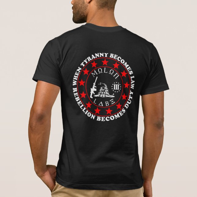 Camiseta 3-Percentre, Molon Labe, Serpiente Gadsden, Camise (Reverso)