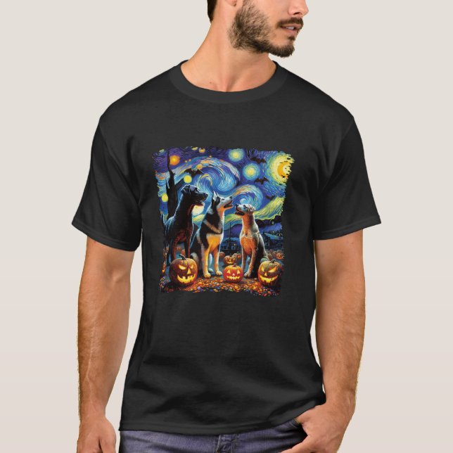 Camiseta 3 perros Halloween Van Gogh Starry Night Fall Pump (Anverso)