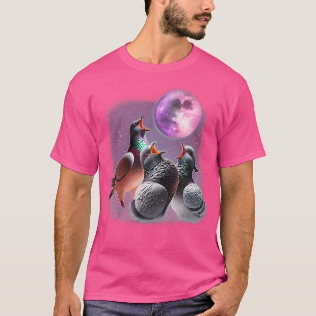 Camiseta 3 Pigeons Howling At The Moon Funny Pigeon Bird Lo (Anverso)