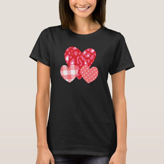Camiseta 3 Pink Hearts Love Leopard Plaid Polka Dots Valent (Anverso)