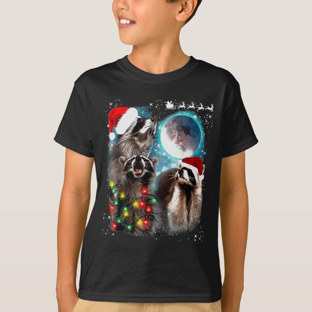 Camiseta 3 Racoon Moon Howling Raccoon Christmas Santa Raco (Anverso)