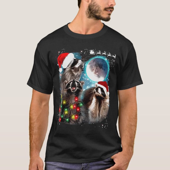 Camiseta 3 Racoon Moon Howling Raccoon Christmas Santa Raco (Anverso)