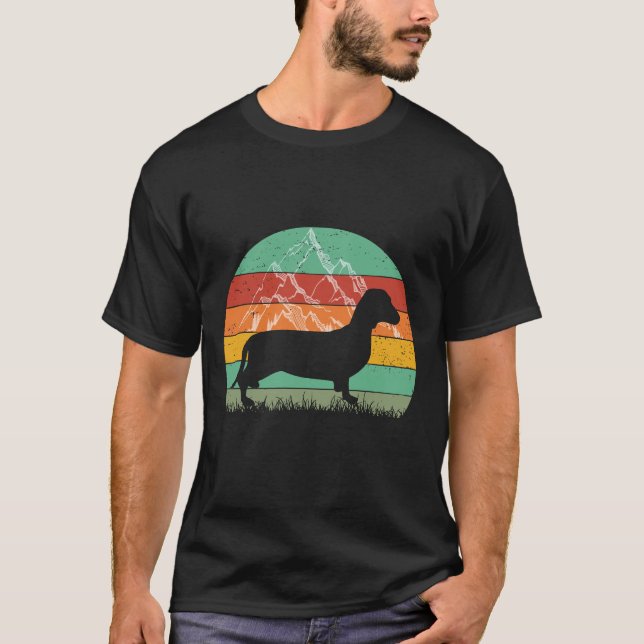 Camiseta 3 Silueta de perro salchicha vintage retro (Anverso)