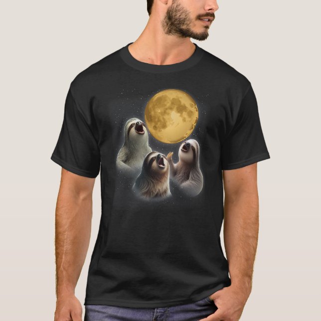 Camiseta 3 Sloths Howling At The Moon Funny Sloth Animal Lo (Anverso)