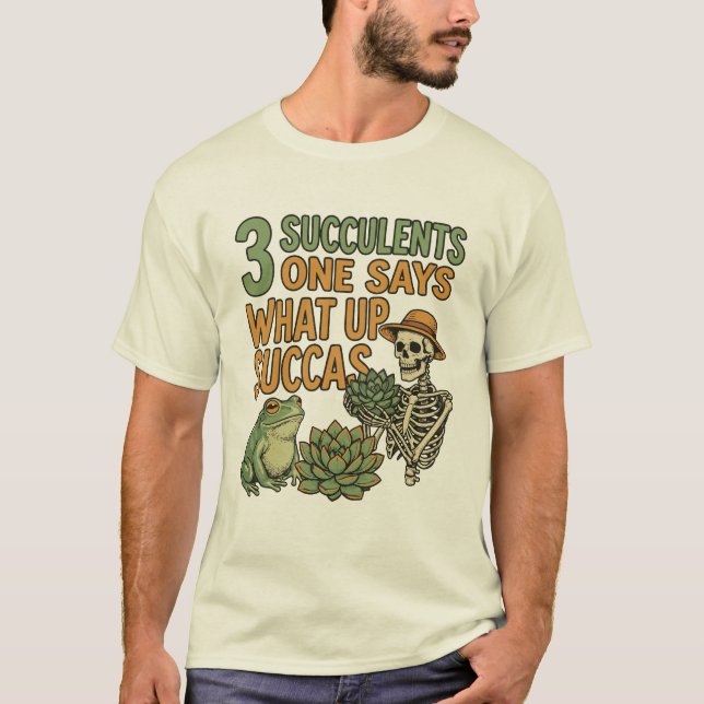 Camiseta 3 Succulents One Says Funny Gardening Frog Retro (Anverso)