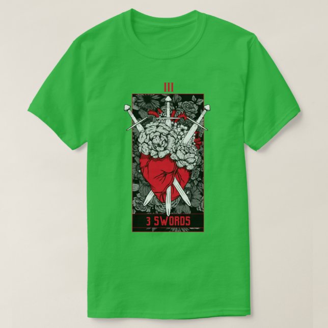 Camiseta 3 Swords Tarot Card Red (Diseño del anverso)