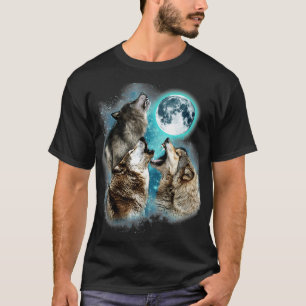 Camiseta 3 Wolf Moon Howling Wolf Head Funny Wolves For Men