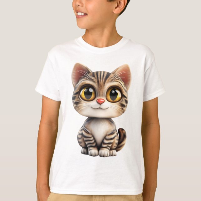 Camiseta 3D Cartoon Cat – Adorable Cat Animal Design  (Anverso)