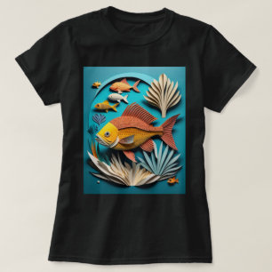 Camiseta 3D de diseño de pescado de papel