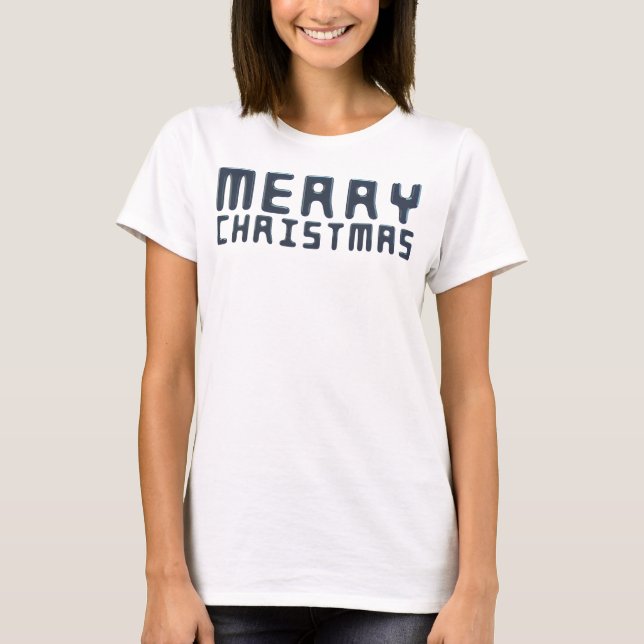 Camiseta 3D Merry Christmas Blue Text Design (Anverso)