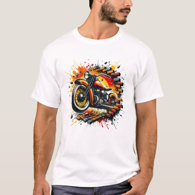Camiseta 3D Motorcycle Hole in a Brick Wall (Anverso)