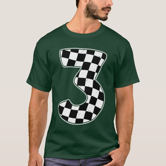 Camiseta 3rd Birthday Checkered Number 3 Car Racing Flag re (Anverso)