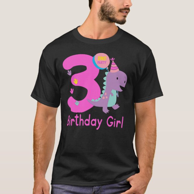Camiseta 3rd Birthday Dinosaur Girl T-Rex Matching Family P (Anverso)