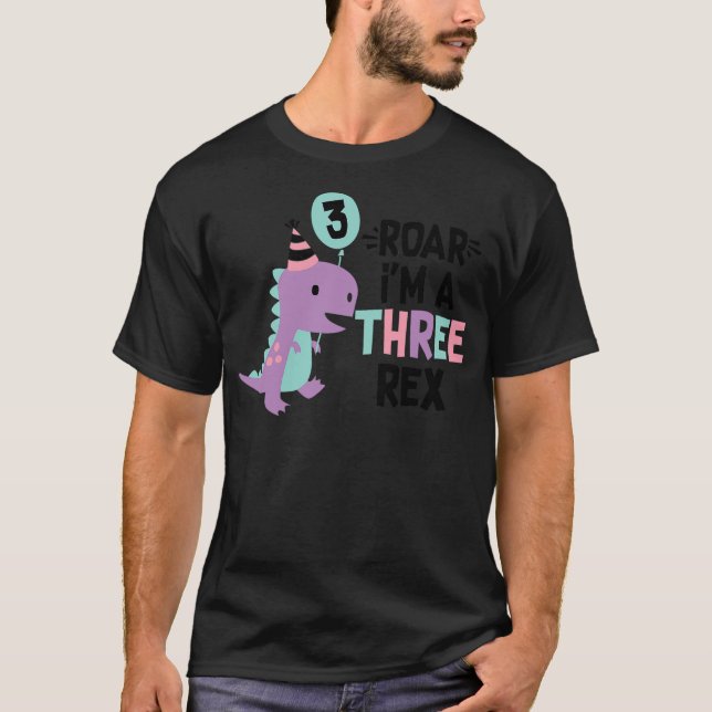 Camiseta 3rd Birthday Dinosaur Girl T-Rex Matching Family P (Anverso)
