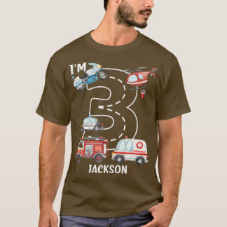 Camiseta 3rd Birthday Fire Truck Ambulance Police Car 3 Yea
