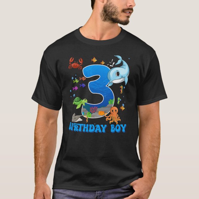 Camiseta 3rd Birthday Party Ocean 3 Year Old Sea Fish Birth (Anverso)
