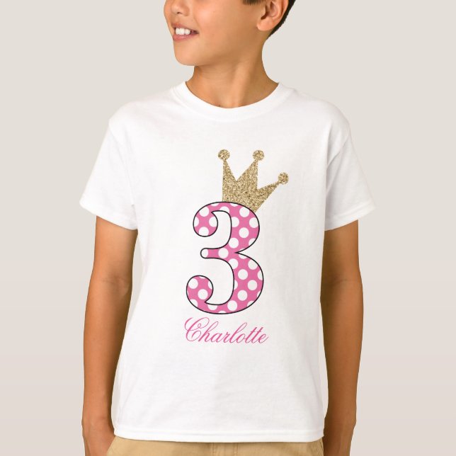 Camiseta 3rd Birthday|Polka Dots|Glitter-Print Personalize (Anverso)