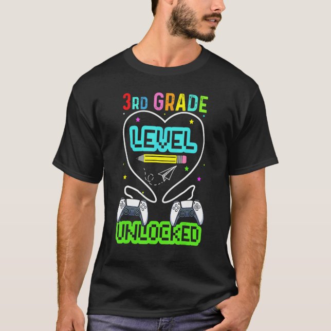 Camiseta 3rd Grade Level Unlocked First Day Back To School  (Anverso)