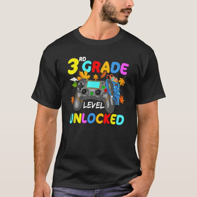 Camiseta 3rd Grade Level Unlocked Game On 3rd Grade Back To (Anverso)