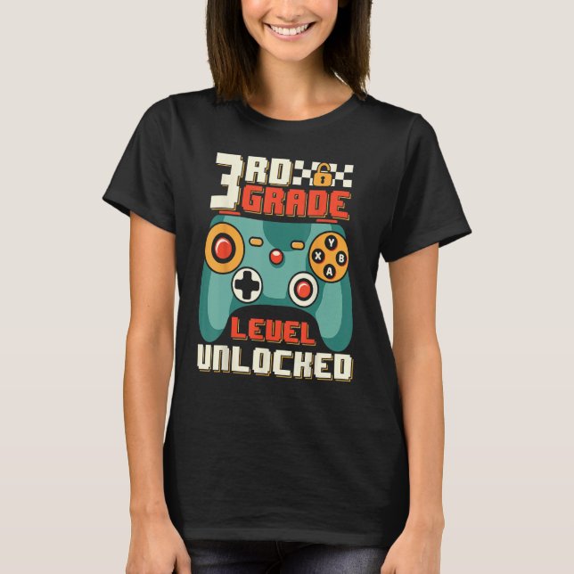 Camiseta 3rd Grade Level Unlocked Video Game Back To School (Anverso)