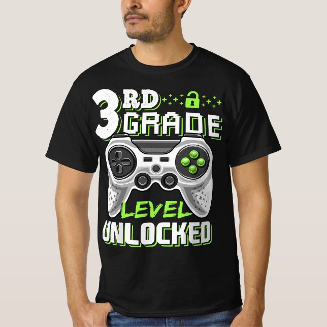 Camiseta 3rd Grade Level Unlocked Video Game Back to School (Anverso)