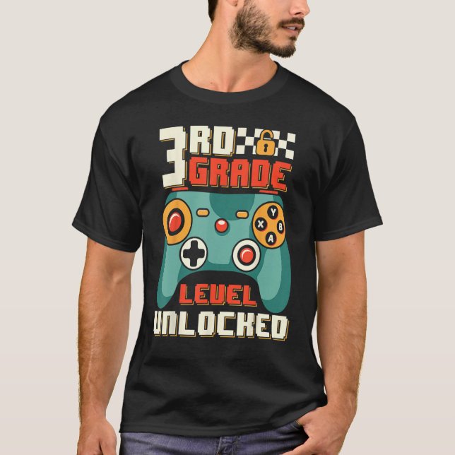 Camiseta 3rd Grade Level Unlocked Video Game Back To School (Anverso)