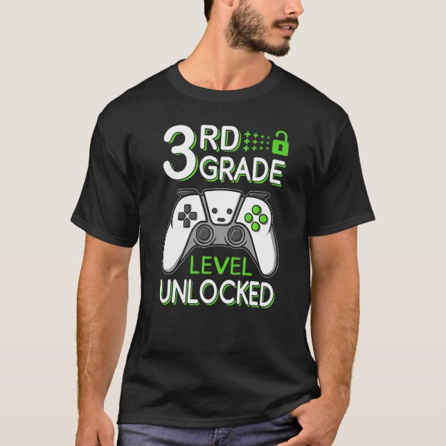 Camiseta 3rd Grade Level Unlocked VideoGame Gamer Back to S (Anverso)