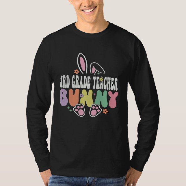 Camiseta 3rd Grade Teacher Bunny Easter Day Groovy Family M (Anverso)