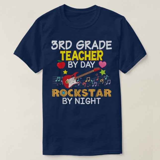 Camiseta 3rd Grade Teacher By Day Rockstar Night Third Back (Diseño del anverso)