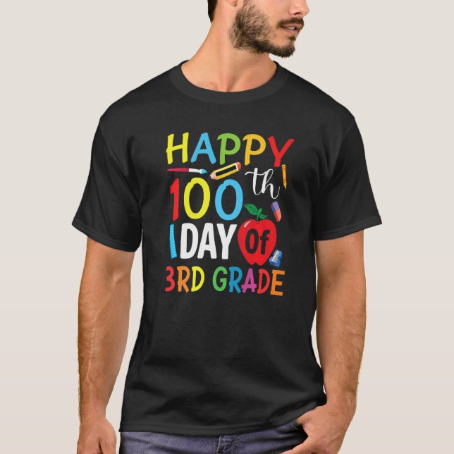 Camiseta 3rd Grade Teacher Child Happy 100th Day of School (Anverso)