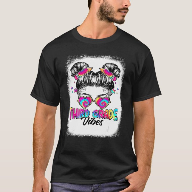 Camiseta 3rd Grade Vibes Messy Hair Bun Girl Back To School (Anverso)
