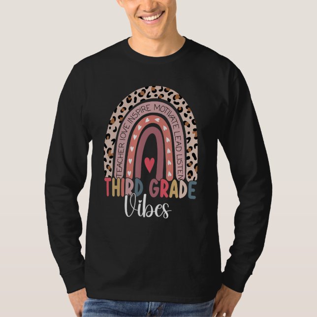 Camiseta 3rd Grade Vibes Rainbow Leopard Third Grade Teache (Anverso)
