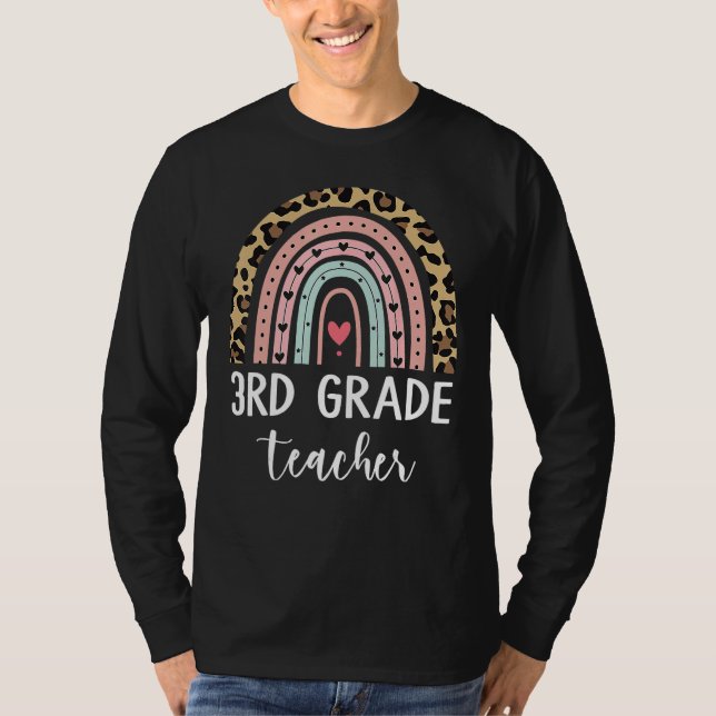 Camiseta 3rd Third Grade Teacher Rainbow Leopard Back To Sc (Anverso)
