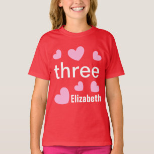 Camiseta 3ro Corazones rosados del cumpleaños para el chic