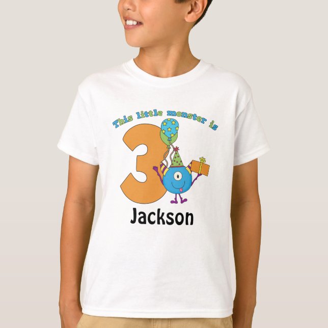 Camiseta 3ro cumpleaños de los pequeños niños del monstruo (Anverso)