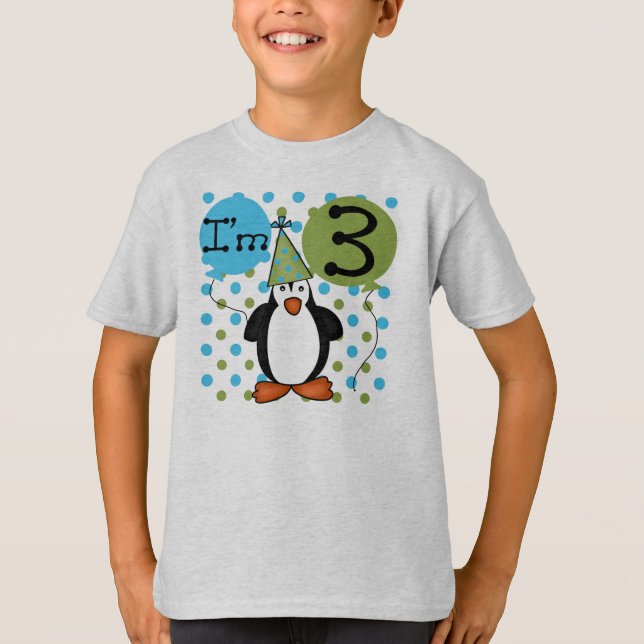 Camiseta 3ro cumpleaños del pingüino (Anverso)