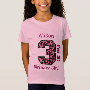 Camiseta 3ro La cebra del rosa del chica del cumpleaños