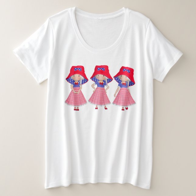 Camiseta 4º de Julio Plus Size con muñecas (Anverso del diseño)