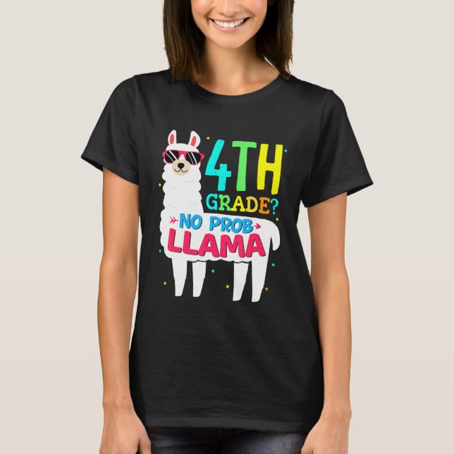 Camiseta 4º grado Llama de vuelta a la escuela de primer dí (Anverso)