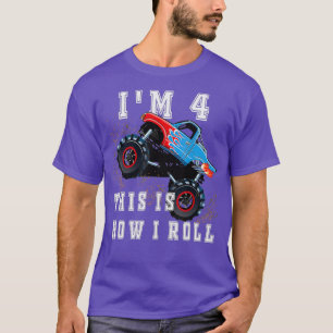 Camiseta 4º Nacimiento Niño Monstruo Camión de 4 años regal