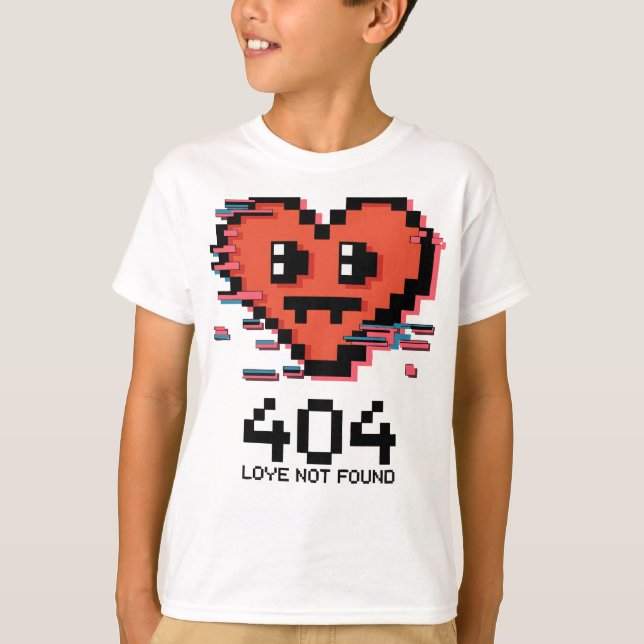 Camiseta 404 Amor No Encontrado - Corazón Pixel Glitched (Anverso)