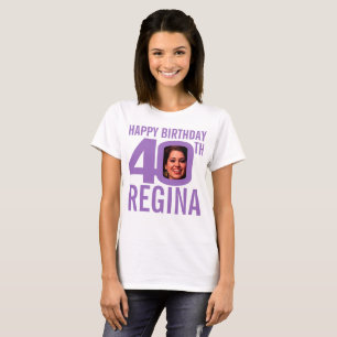 Camiseta 40.ª plantilla de foto de nombre personalizado púr